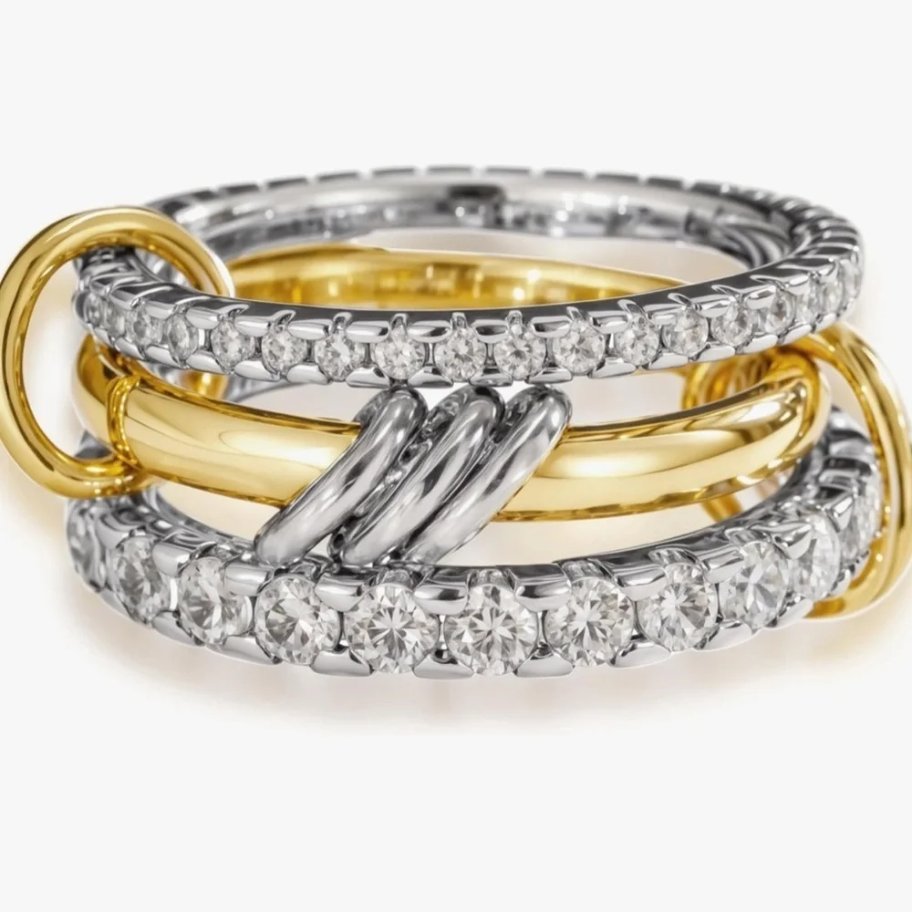 18kt Gold and Silver stacked Interlocking Ring luxury jewelry